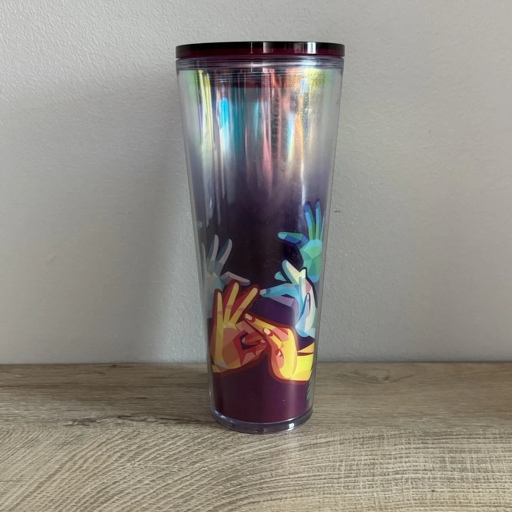 Starbucks Tumbler Water Bottle Yigiao Wang Sign Language 2023‎ 24 oz No Straw